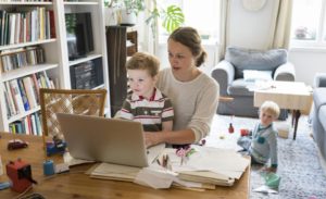 mother of two children working from home